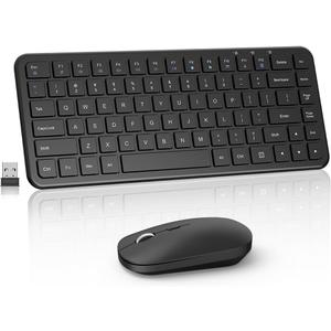 Compact Wireless Keyboard Mouse Combo, Cordless Computer Keyboard and Silent Mouse Set, Silent Adjustable 2400 DPI, Quiet Click, Small Size, 2.4Ghz Lag-Free for Computer, Laptop, PC, Mac, Windows