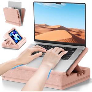 Laptop & Tablet Desk for Lap with Cushion, Computer Lap Desk Laptop Pillow for Couch, Bed, Car, Adjustable Computer Pillow Stand As Carrying Case for up to 15'' PC/Mac, Tablet, iPad, Kindle, Pink
