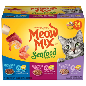 Meow Mix Seafood Selections Variety Pack, Wet Cat Food, 2.75 oz Cup (24 Pack)//07/18/2027