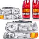 Headlight Taillights Compatible with 1999-2002 Chevy Silverado 1500 2500 Factory Style Head lights Rear Brake Lamp Halogen L+R for 1999 2000 2001 2002