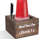 Wooden Cup Holder - Party Cup Holder with Marker Slot, for Party and Wedding, Rustic Disposable for Bar, Kitchen, Countertop, Home & Office, Brown