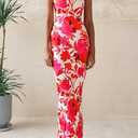 PRETTYGARDEN Women's 2026 Summer Floral Bodycon Maxi Dresses Ribbed Strapless Tube Casual Boho Party Long Dress (Pink, S)