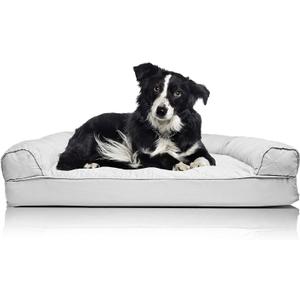 Furhaven Orthopedic Dog Bed for Large/Medium Dogs w/ Removable Bolsters & Washable Cover, For Dogs Up to 55 lbs - (Quilted) Silver Gray, Large (36.0"L x 27.0"W x 6.5"Th)