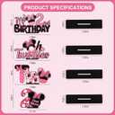 TONIFUL Pink Mouse 2nd Birthday Party Supplies 2nd Table Centerpieces Pink Mouse Theme Design Sturdy Wooden for Girl TWO Years Old Birthday Favors 2nd Birthday Party Decorations(4 Pcs)