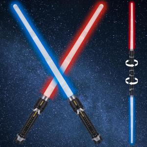 NAHSHON 2 Pack Mini Light Sabers for Kids, 2-in-1 Retractable Light Up Sword Toy for Boys and Adults, Red Blue Lightsaber Role-Play Accessory for Play Fighting, Halloween Cosplay