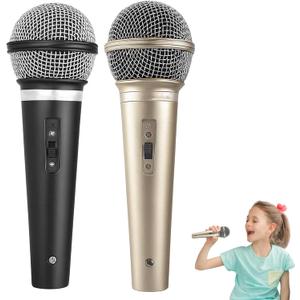 Fake Microphone, 2 Pack Microphone Props, Black and Champagne Color, Fake Microphones for Stage Performance, Photography, Party Decor