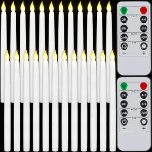 Tuanse 24 Pack Flameless Taper Candles with Remote & Timer, 11" Flickering 3D LED Battery Operated Window Candlesticks, Dimmable for Wedding Table Centerpieces Home Valentines Decor(White)