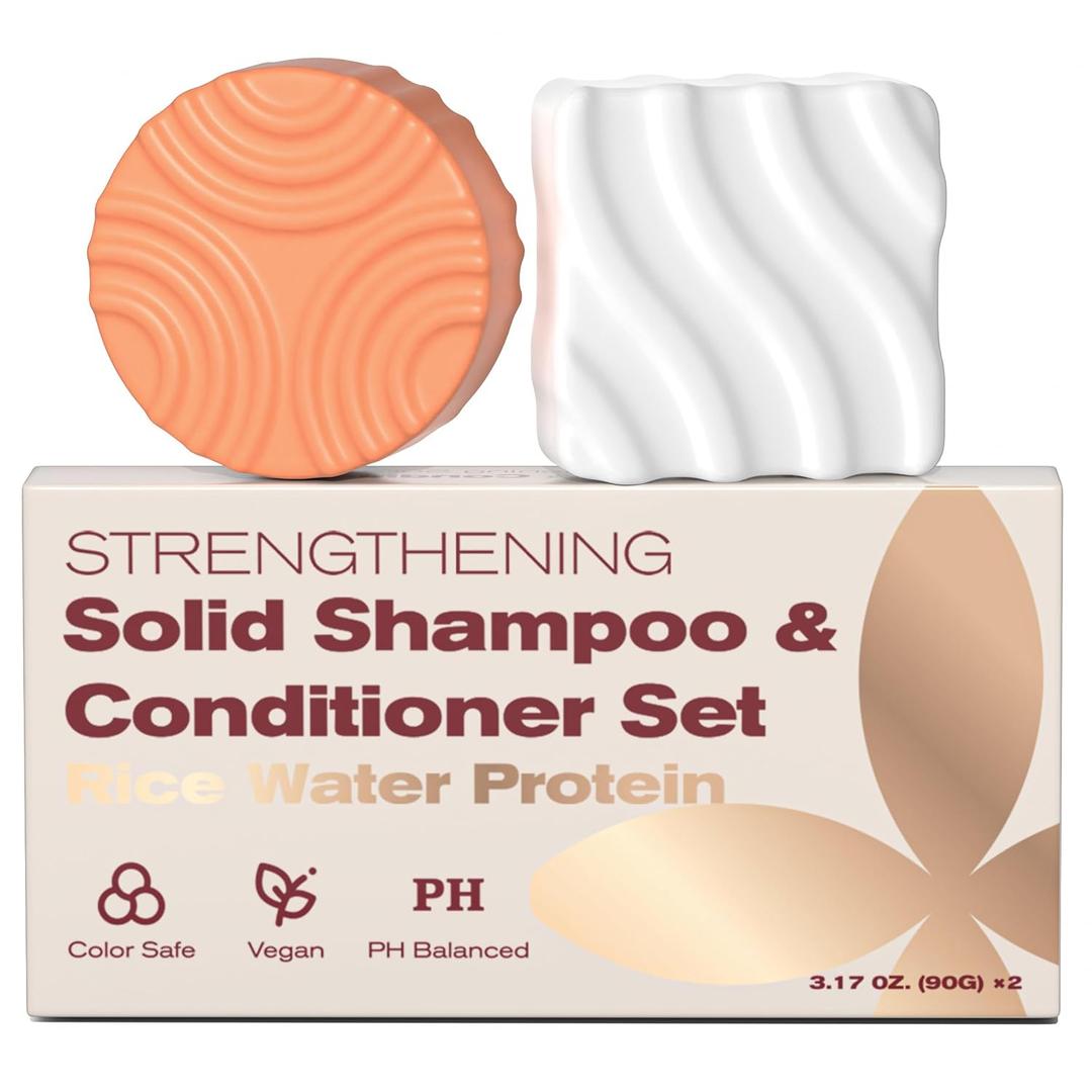 Solid Shampoo and Conditioner Bar Set High Protein for Damaged Hair - Repair, Nourish & Strengthen for Volumizing Smooth, Shine - Paraben Free