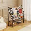 Arbuxzuy Magazine Rack Small Metal for Storage Freestanding 11.8" D x 32.3" W x 38.2" H, Sofa Height Book Shelf Short Inclined for Display and Storage, Ladder Bookcase for Home Office, Black, Large