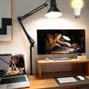 LED Desk Lamp With Clamp for Home Office, Eye-Caring Clip on Light with Adjustable Extra Tall Metal Swing Arm, High Intensity Clamp w/A19 E26 Bulb for Working Reading, 3000k Table Lamps Warm Light (Black)