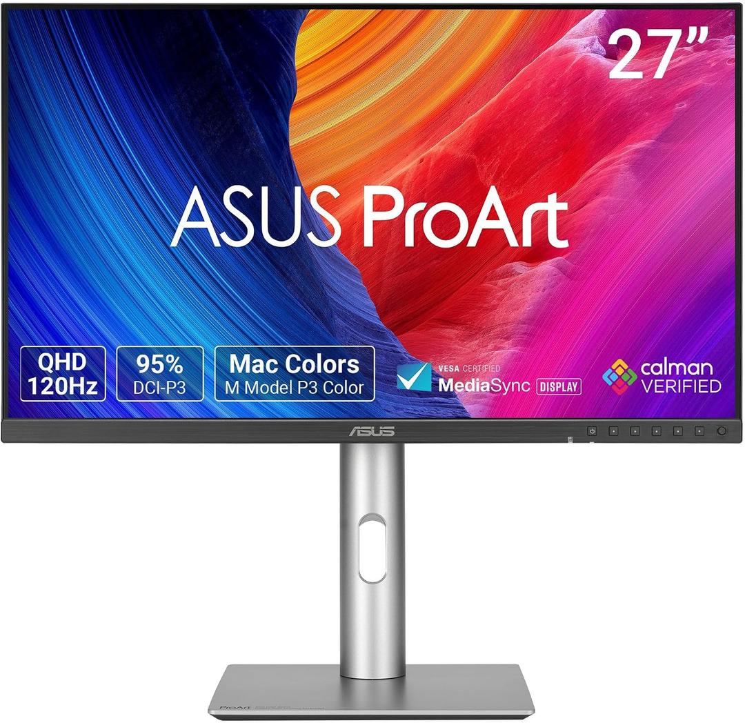 ASUS ProArt Display 27 1440P Professional Monitor (PA278QGV) IPS, QHD (2560 x 1440), 95% DCI-P3, Color Accurate, E<2, Calman Verified, 120Hz, HDR-10, Light Sync, Ergonomic 