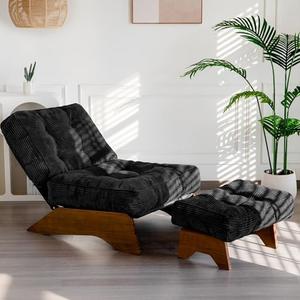 MAXYOYO Accent Chair with Ottoman Adjustable Backrest, Tufted Living Room Chair Upholstered Lounge Chair with Footrest Set, Modern Chair Cozy Reclining for Reading Room, Black
