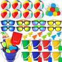 Pool Party Favors Beach Party Favors - 48 PCS Pool Toys For Kids Ages 3-8 Beach Balls Bulk, Sand Bucket and Shovels Set, Kids Sunglasses Bulk, Beach Summer Toys, Pool Party Supplies,Sand Toys