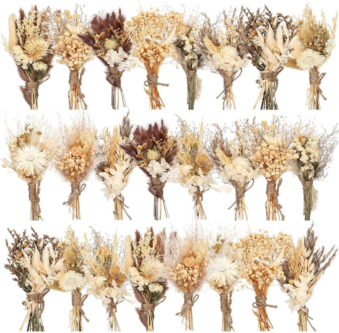 Layhit 24 Pcs Boho Dried Flower Bouquet Mini Wedding Handmade Dry Flowers Decor for Vase Crafts DIY Photo Boutonniere for Men Floral Plant for Bridesmaid Gift Birthday Decor(Stylish)