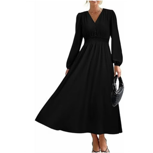 PRETTY GARDEN Black Dress for Women with Sleeves, L