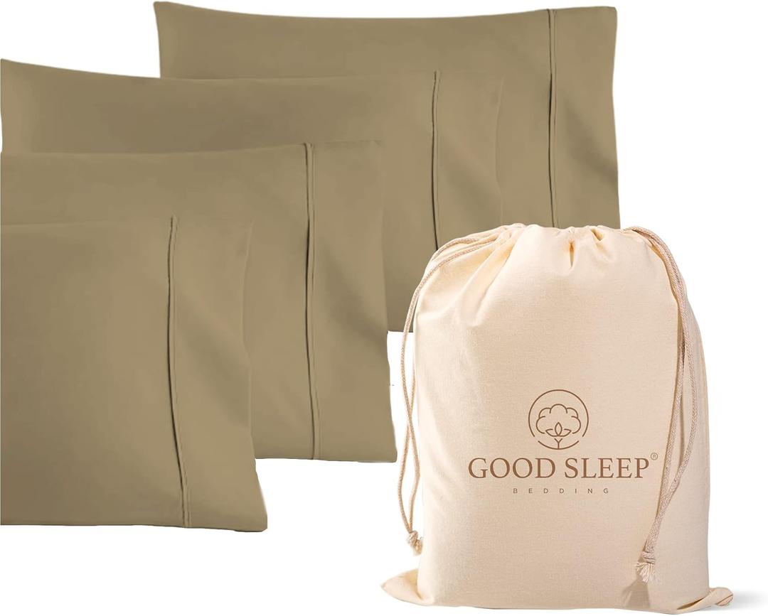 1000 TC Taupe Standard Pillowcases Set of 4 100% Egyptian Cotton Pillow Cases with Long Staple Cotton & Sateen Weave, Silky Soft Hotel - Like Bed Pillow Covers for Comfy Sleeping, Snug Fit