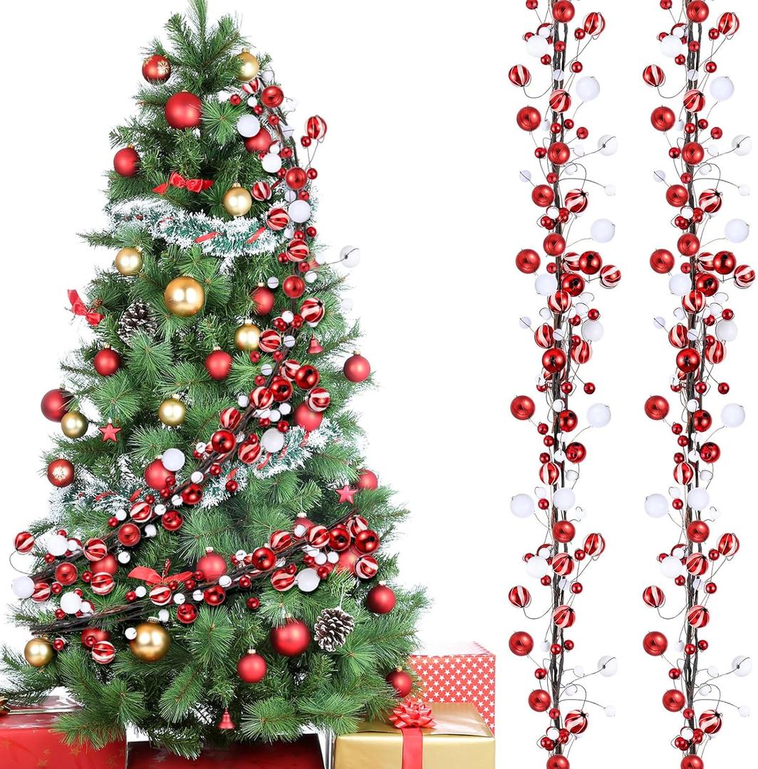 WILLBOND 9 ft Red and White Peppermint Christmas Ball Garland Ball Ornaments Hanging Baubles Ornament for Xmas Christmas Tree Fireplace Wreath Indoor Outdoor Home Office Decoration (Stylish Color)