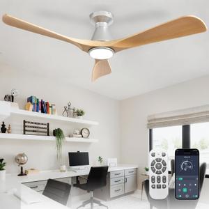 Depuley 52-Inch Ceiling Fans with Lights: Wood 3 Blade Flush Mount Low Profile Ceiling Fan for Bedroom - Dimmable Indoor Outdoor Fan with Remote APP Control Ultra Quiet DC Motor Timer