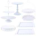 6 Pcs White Cake Stands Set, QENUIITEA Cake Display Pedestal Tiered Cupcake Holder Dessert Plate Serving Tower Tray Decorative for Wedding Birthday Party Baby Shower Celebration