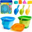 Collapsible Beach Toys Sand Toys for Toddlers 1-3, Beach Toy Sand Toy for Kids Ages 4-8, Collapsible Beach Sand Buckets Toys for Kids, Sandbox Toys for Toddler with Castle Sand Mold Shovel