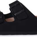 ODOLY Unisex Cork Footbed Slide Sandal, Arch Support Summer Outdoor Sandals with Adjustable Buckle for Women and Men, Black 38 (7.5 Women/6 Men)