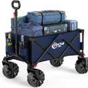 PORTAL Collapsible Folding Utility Wagon, Foldable Wagon Carts Heavy Duty, Large Capacity Beach Wagon with All Terrain Wheels, Outdoor Portable Wagon for Camping, Garden, Shopping, Groceries, Blue