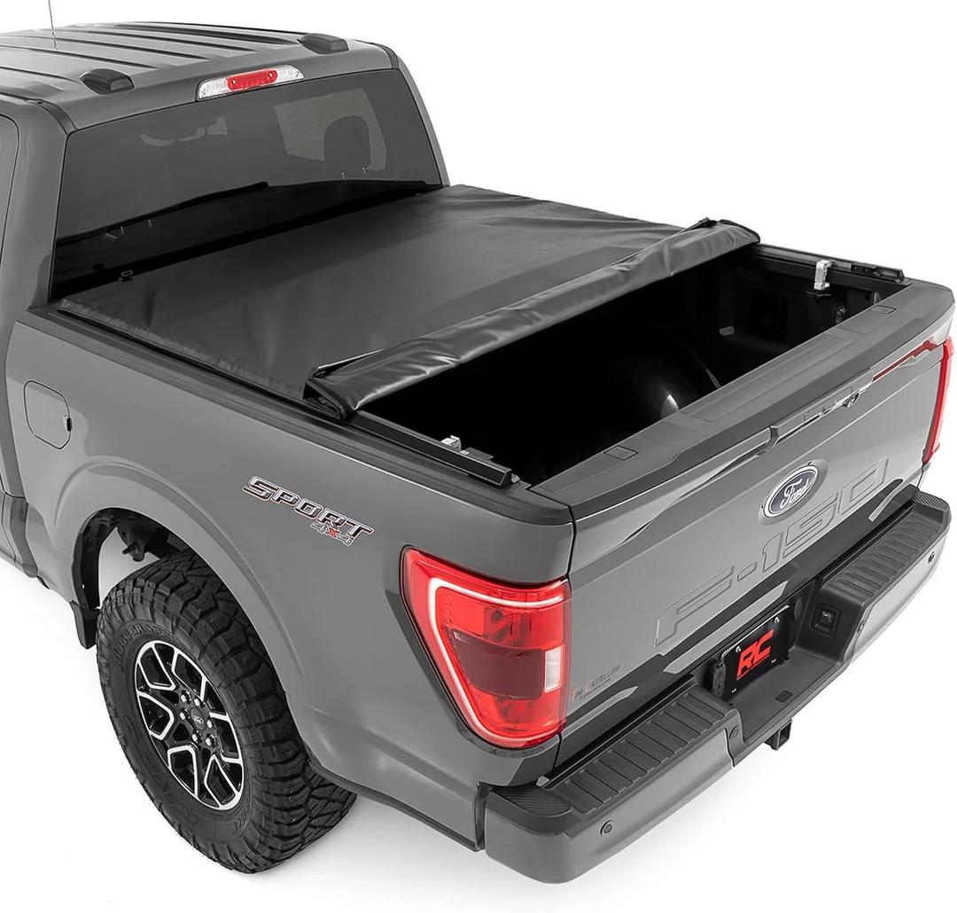 Rough Country Soft Roll-Up Truck Bed Cover for Ford F-150/Lightning & Raptor (2015-2026) - Low-Profile All-Weather Tonneau Cover