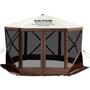 VEVOR Pop Up Gazebo Screen Tent, Pop-Up Instant Gazebo Tents with Mosquito Netting Outdoor Canopy, 6 Sided Sun Shelter 10x10ft with 6 Removable Wind Cloths & 2 Mesh Windows, Pavilion Tent for Patio (Brown)