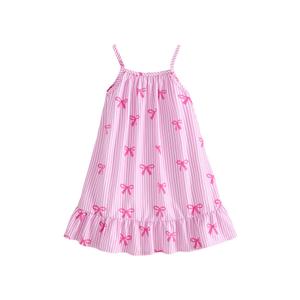 WDIRARA Girl's Cute Bow Striped Ruffle Dress Sleeveless Mini A-line Sundress Pink 4Y