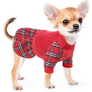 Dog Happy New Year Clothes for Small Dogs - Dog Sweaters Girl - Winter Warm Fleece Puppy Sweater Dress Boy - Princess Plaid Dress - Chihuahua Yorkie Pet Outfits Festival Apparel, XS, Red