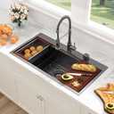 Sarlai 36 Inch Black Drop In Kitchen Sink Workstation - 36x19 Drop In Kitchen Sink Black Stainless Steel Topmount Workstation Sink 16 Gauge Deep Single Bowl Top-mount Kitchen Sink (36"x19"x10", Gunmetal Black)
