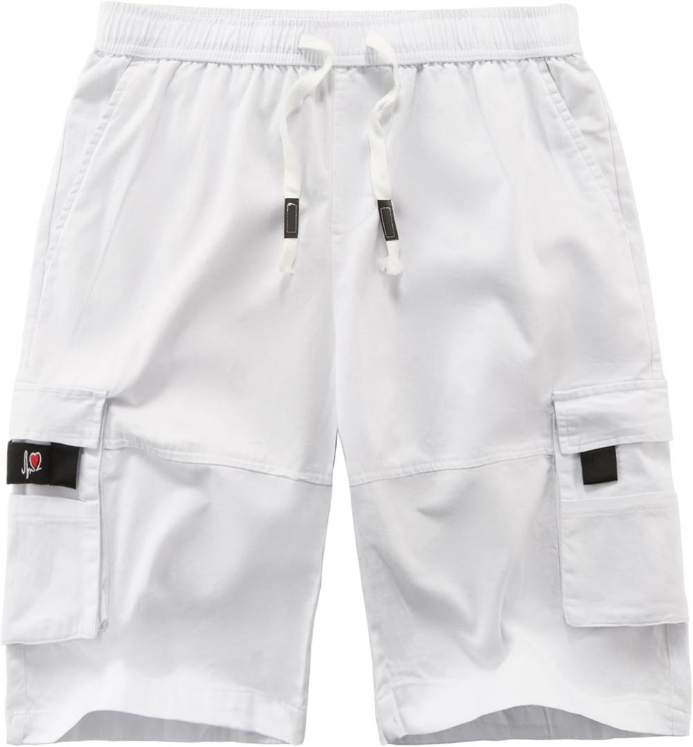 APTRO Men's Cargo Shorts Elastic Waistband Drawstring Summer Casual Cotton Big & Tall Relaxed Fit Work Shorts (3X-Large, #Pure White)