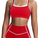 Aoxjox Women's Workout Sports Bras Takes Two Bra High Impact Training Fitness Running Yoga Crop Tank (Racing Red/White) XL