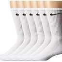 Nike unisex-adult Performance Cushion Crew Socks With Band (6 Pairs) (Large, White/Black)