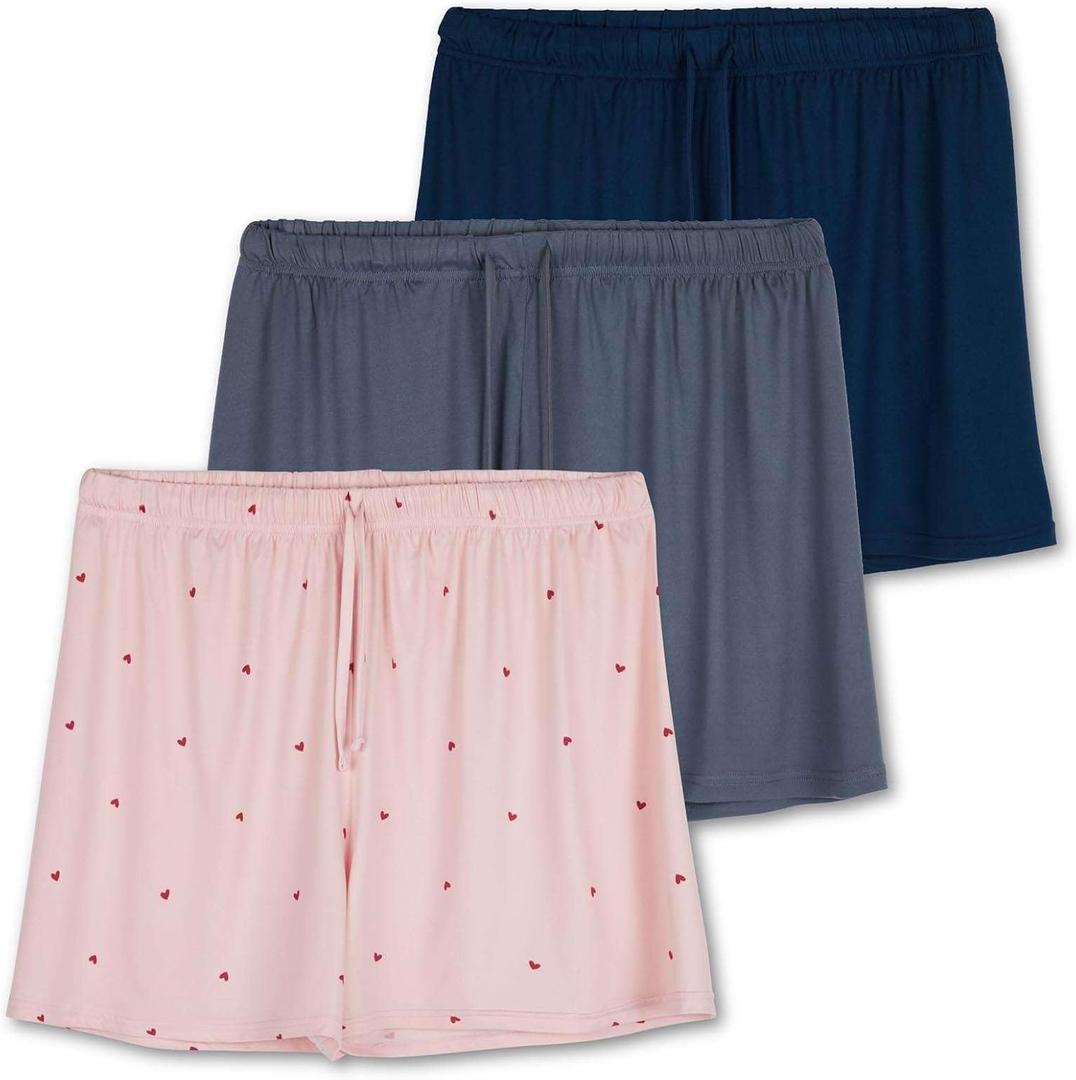 Real Essentials 3 Pack: Women's Pajama Shorts Sleep Lounge Sweatshorts Comfy Sleepwear Bottoms, Medium