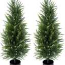 Artificial Cedar Topiary Trees 3FT, Set of 2 Outdoor Faux Evergreen Trees for Front Porch, Patio, Garden & Entryway Dcor, Realistic Lifelike Cedar Trees for Home & Office Decoration