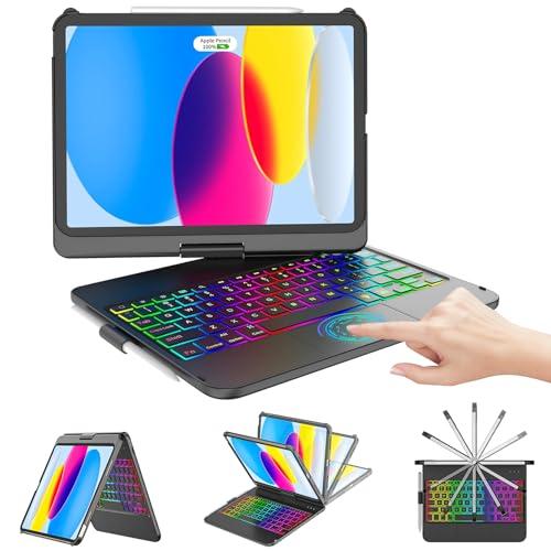 CC Store for iPad (A16) 11th 10th Generation Case with Keyboard - 7 Color Backlit 360° Swivel Multi-Touch Track Pencil Holde for iPad 11-inch A16 2025 10th Gen 10.9 Inch 2022 (Black)