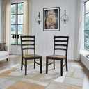 Signature Design by Ashley Wildenauer Dining Chairs Set of 2, Modern Ladderback Dining Chairs with Solid Wood Frame, Two-Tone Finish, Contoured Seat, Black/Brown, 19"w X 23"d X 39"h