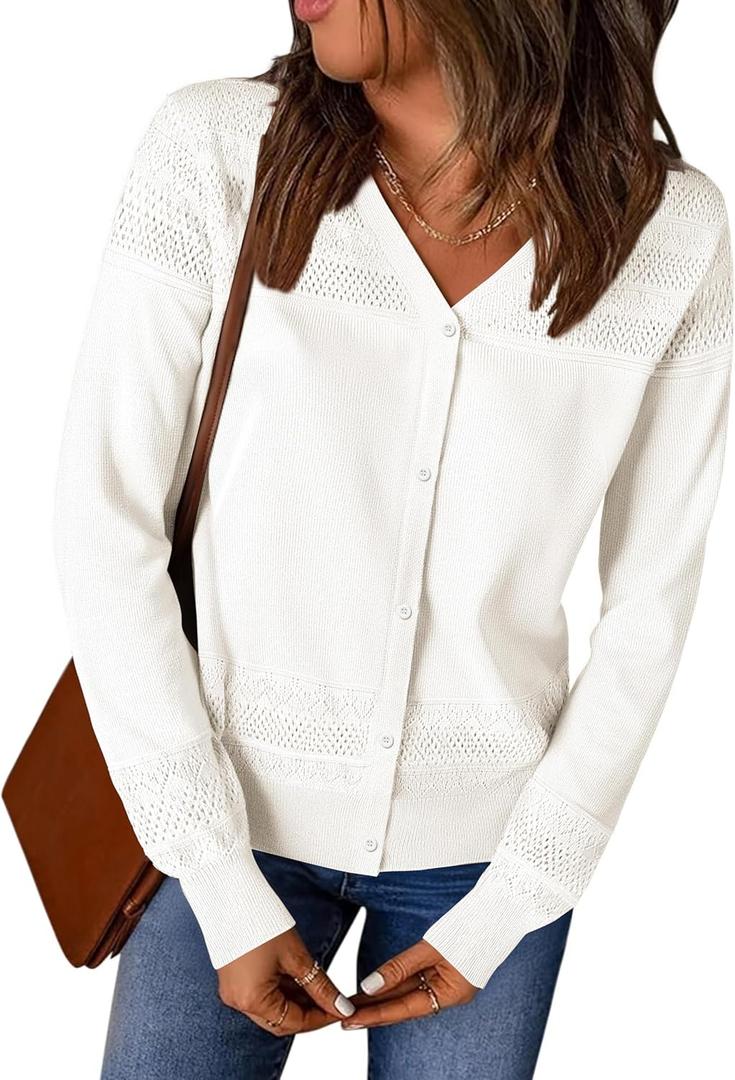 Women's Cropped Cardigan Sweaters Long Sleeve V-Neck Button Down Lightweight Sweaters (White, XL) Women's Cropped Cardigan Sweaters Long Sleeve V-Neck Button Down Lightweight Sweaters (White, XL)