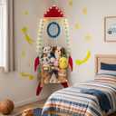 PUTSKA Nursery Furniture Hanging Organizer  Wall Mounted Stuffed Animal Storage for Baby Room, Corner Plush Collection Display & Nursery Organization System, Space-Saving Vertical Storage - Spaceship