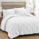 UNIKOME King Size Comforter Set White - Ultra Soft Boho Pintuck Down Alternative Bedding Set for All Seasons, 3 Pieces Lightweight Warm Pinch Pleat Bed Set with Comforter, 2 Pillowcases