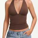 Avidlove Halter Tops for Women Double Lined Basic Tank Top Trendy Summer Sexy Backless Deep V Neck Y2K Going Out Tops (Brown)
