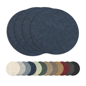 13" Round Placemats Set of 4, Reversible Faux Leather Heat Resistant Table Mats, 100% Waterproof Oilproof Wipeable Table Protective Placemats for Vinyl, Washable for Indoor (4, Navy Blue)