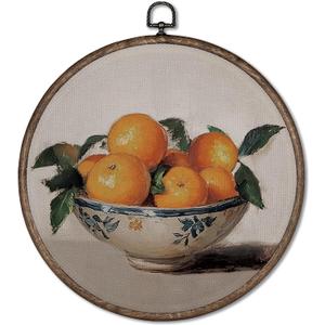 GWFSJYU Antique Orange Fruit Framed Wall Art Decor, Vintage Oranges Fruit Round Canvas Prints Wall Art, Farmhouse Oranges Art Hanging Decor for Kitchen Dining Living Room, 10x10inch