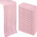 12 Pack Pink Table Runner Cheesecloth 10Ft Gauze Cheese Cloth Table Runner 35x120 Inch Boho Sheer Rustic Fabric for Holiday Party Decor Baby Shower Wedding Decorations