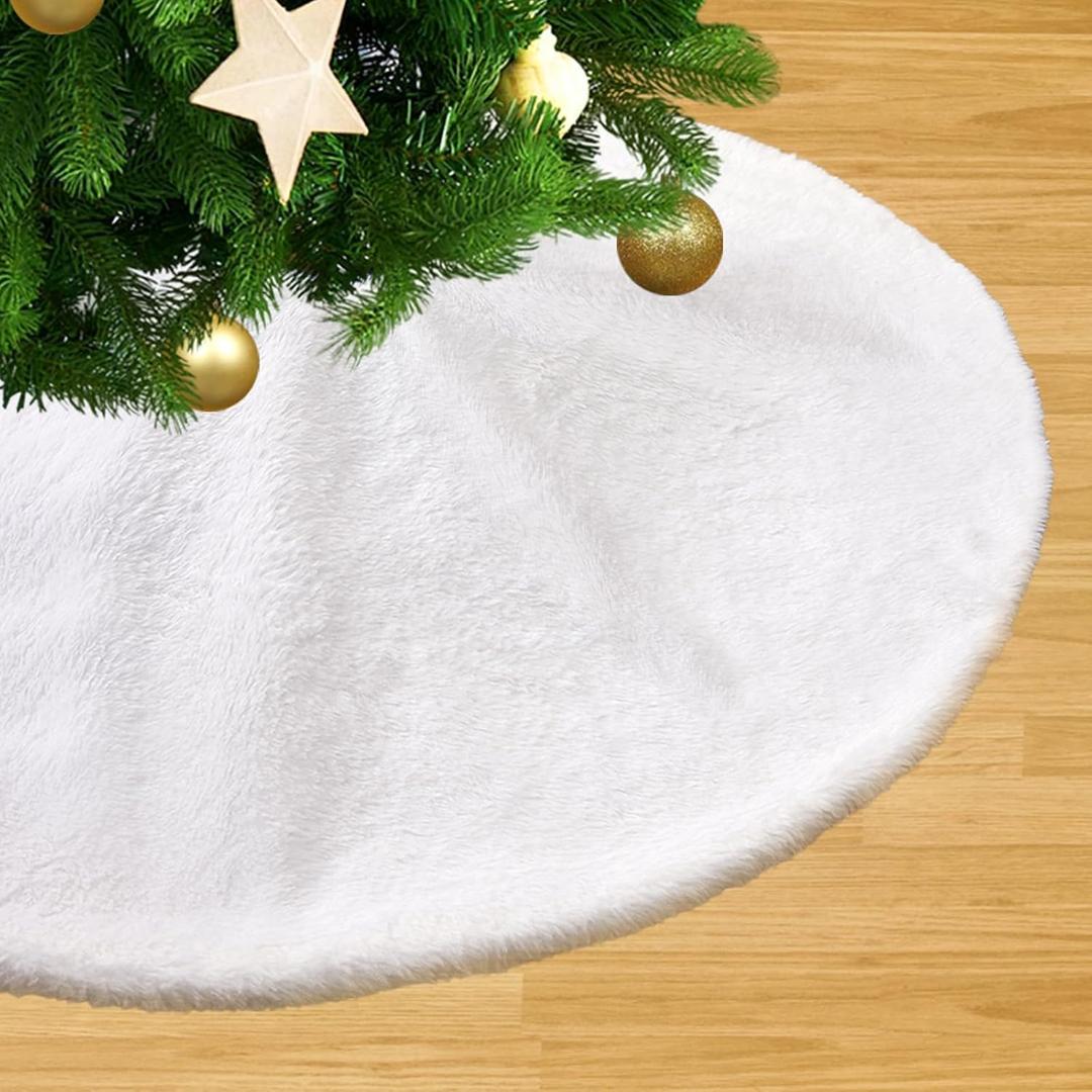 White Tree Skirts Faux Fur Tree Skirt Christmas Tree Skirt 36 inch Fur Xmas Tree Skirt for Christmas Tree Ornaments Holiday New Year Party Home Decorations