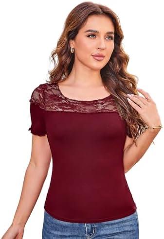 GRACE KARIN Womens Lace Going Out Tops Slim Fit Short Sleeve Blouse Summer Dressy T Shirts 2025 Fashion Clothes Trendy Outfit, XL