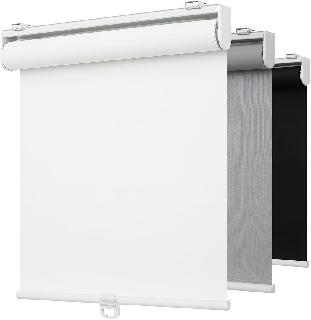 100% Blackout Indoor Cordless Roller Shades for Windows,Room Darkening Rolled Up Blinds with Spring System, Thermal Insulated UV Protection Waterproof Fabric for Home Office (White,34"W x 72"H)
