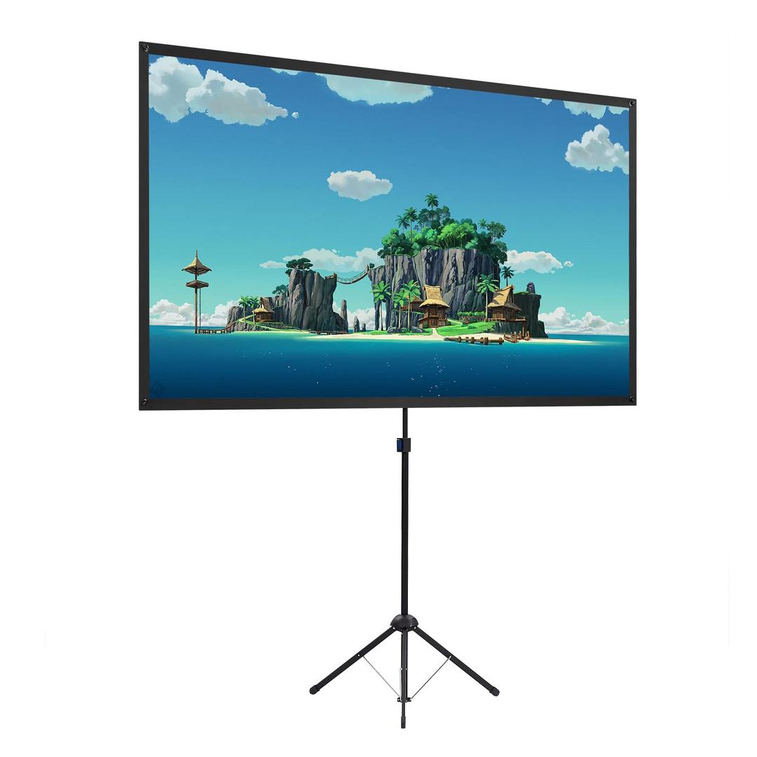 Projector Screen with Stand, Portable Projector Screen and Stand, 60 Inch 16:9, Outdoor Projection Screen, Aluminium Frame, Lightweight and Compact, Easy Setup, Idea for Home Cinema, Backyard Party.