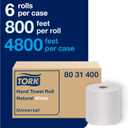 Tork Hand Towel Roll Natural White H80, Universal, 100% Recycled Fiber, 6 Rolls x 800 ft, 8031400, 6 Count (Pack of 1)